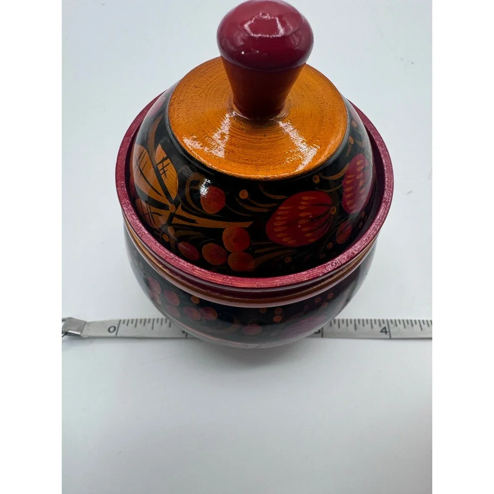 Vintage Russian Khokhloma Painted Lidded Bowl with Spoons Floral Folk Art‎ Set